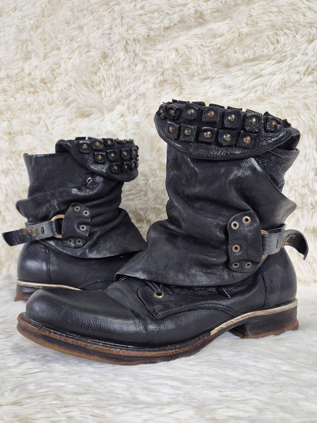 A.S.98 Studded Flap Leather Boots