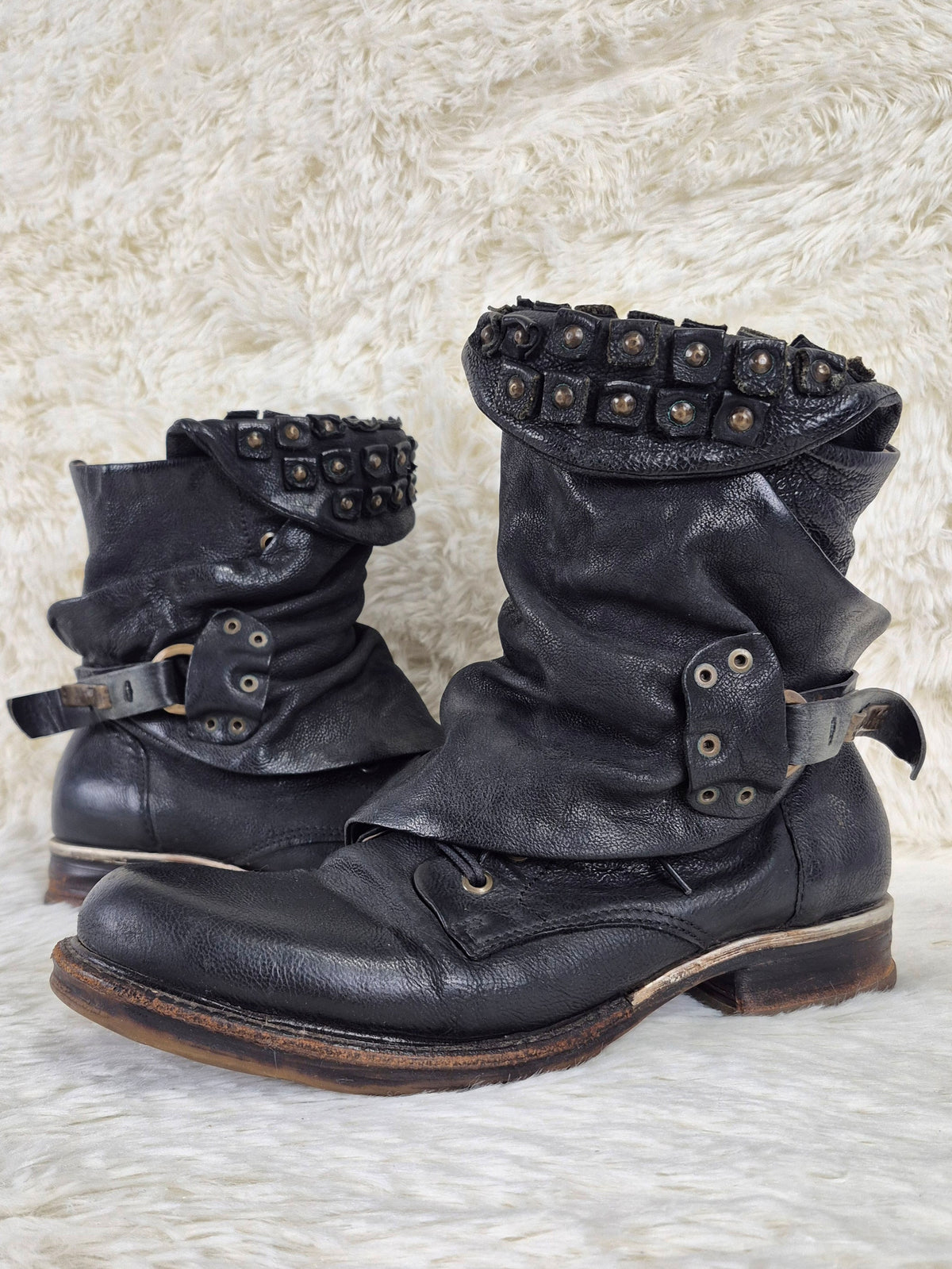A.S.98 Studded Flap Leather Boots