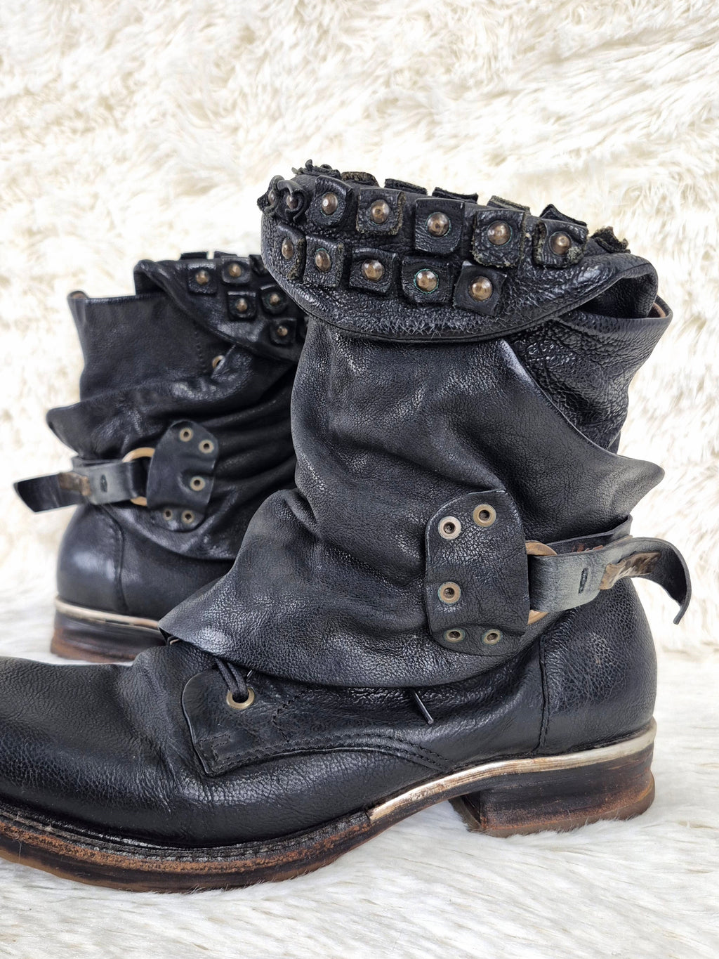 A.S.98 Studded Flap Leather Boots