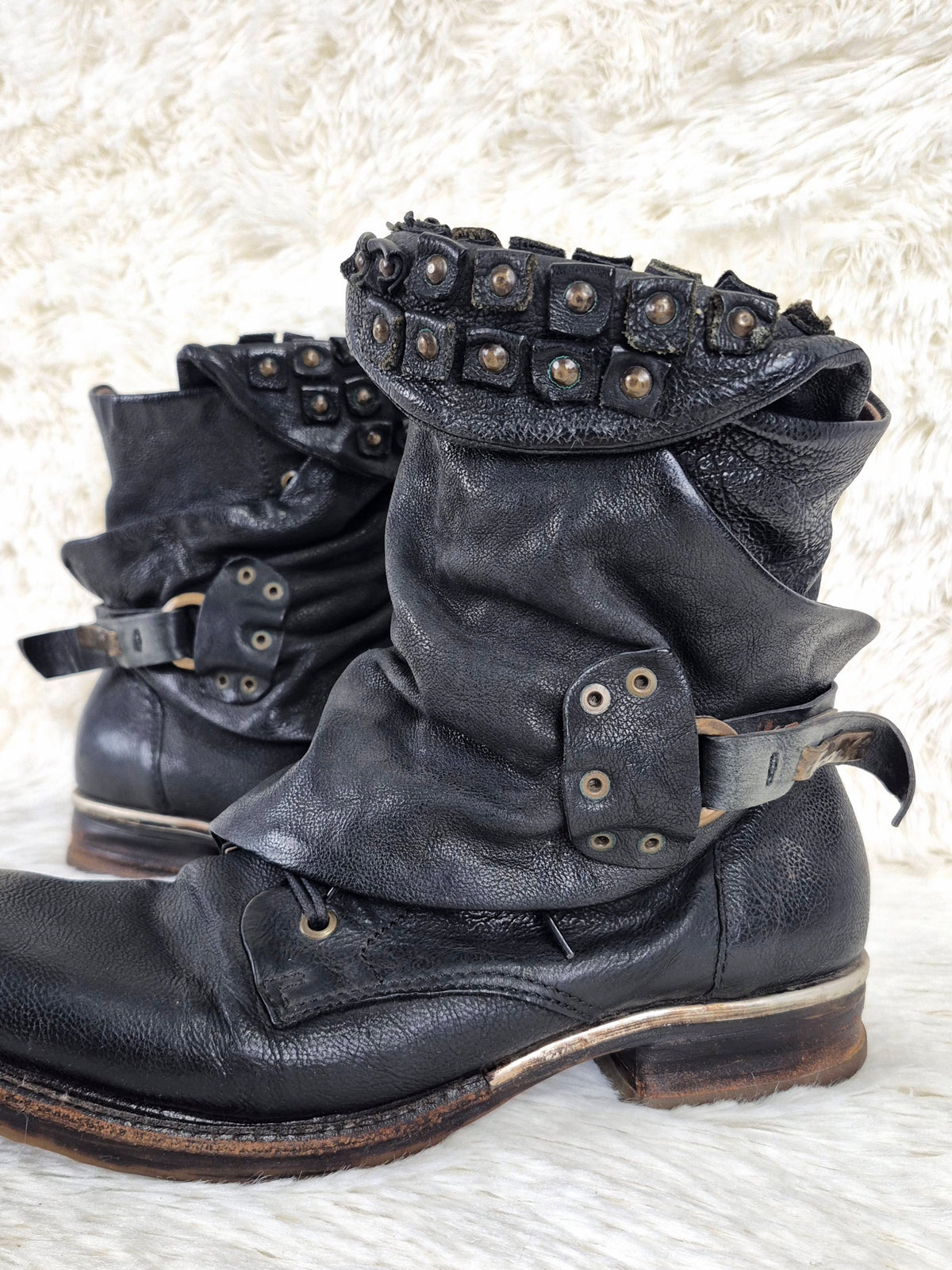 A.S.98 Studded Flap Leather Boots