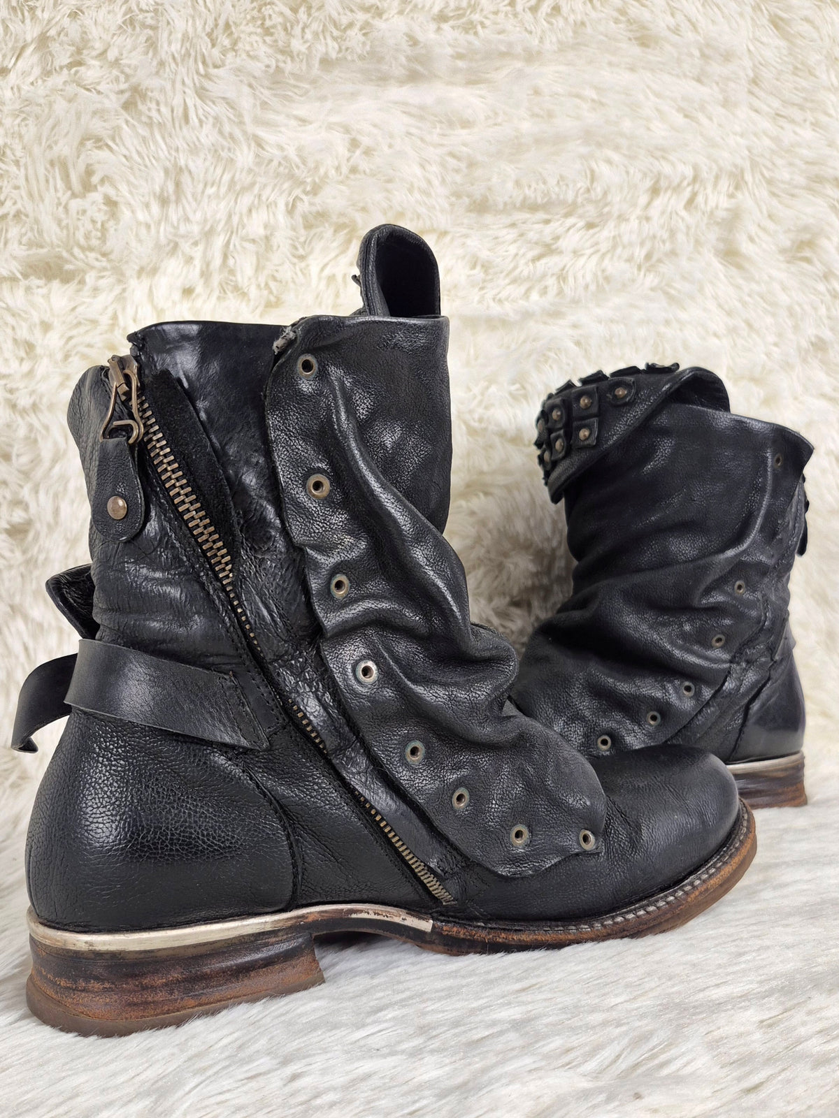 A.S.98 Studded Flap Leather Boots