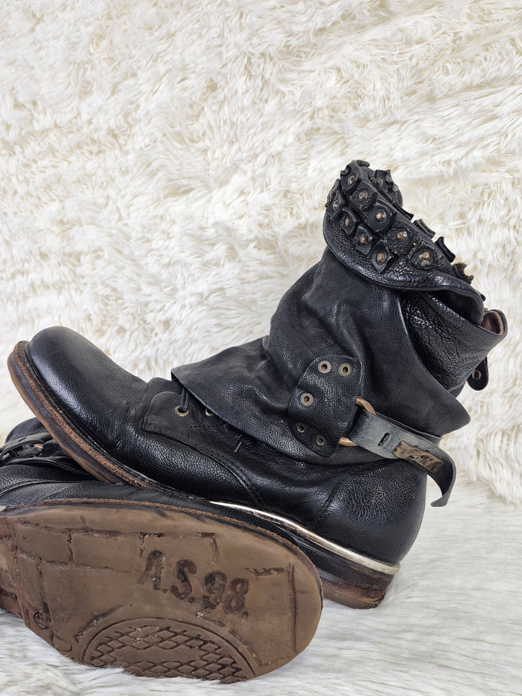 A.S.98 Studded Flap Leather Boots