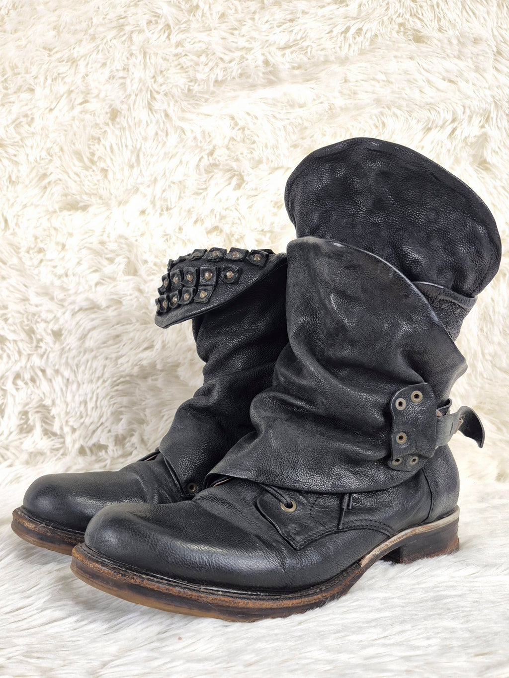 A.S.98 Studded Flap Leather Boots