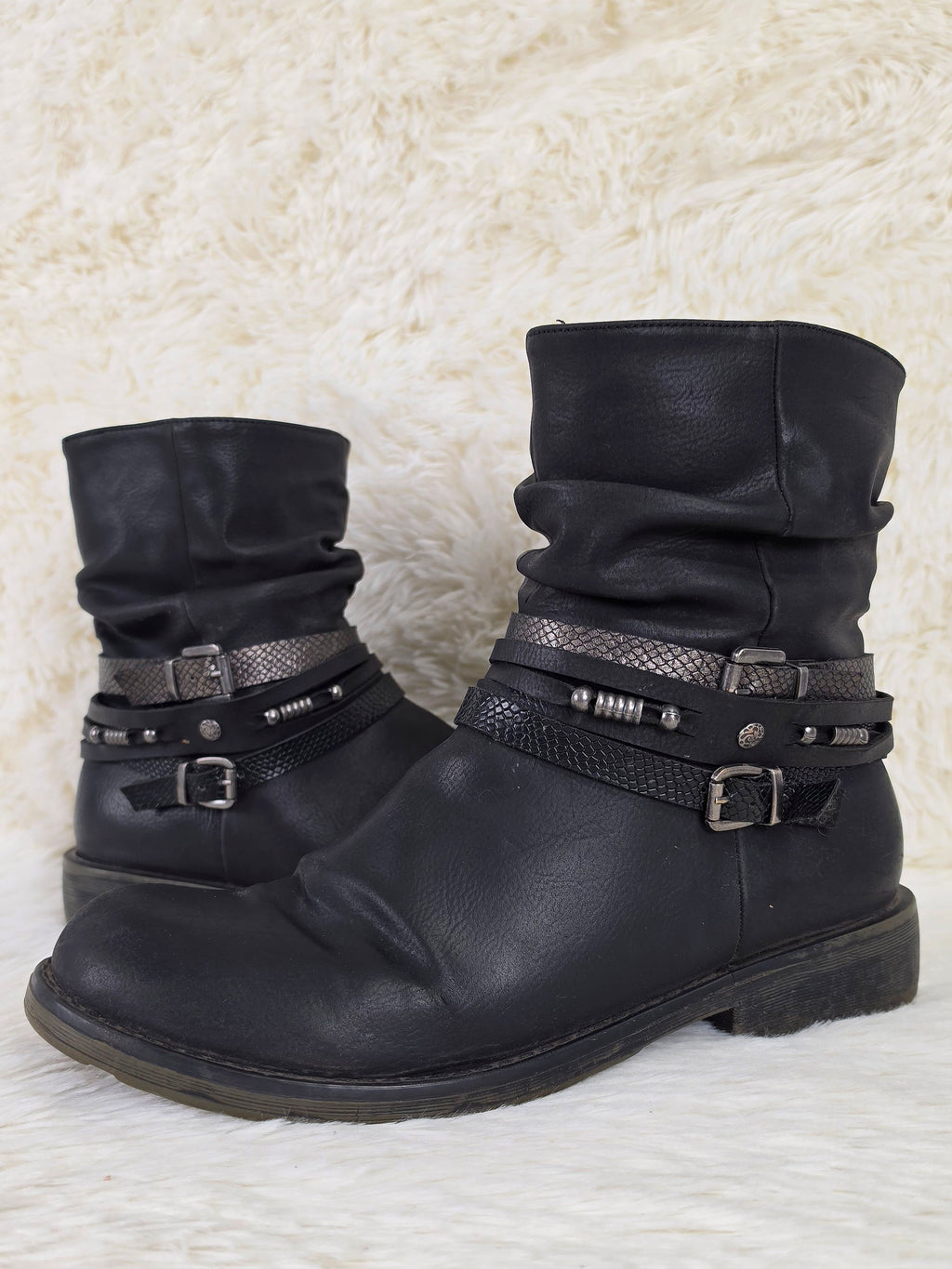 Double Python Belt Leather Boots