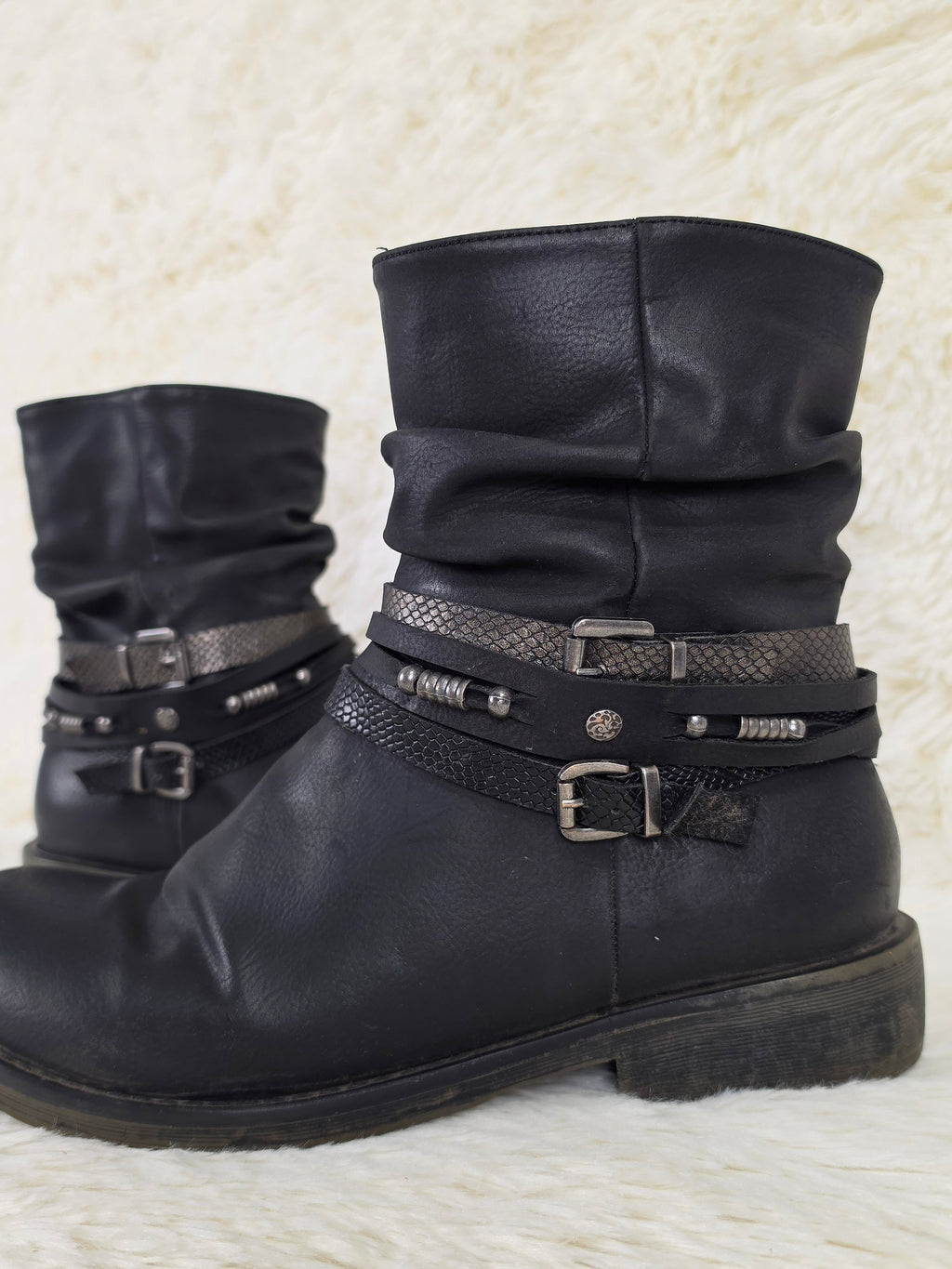 Double Python Belt Leather Boots