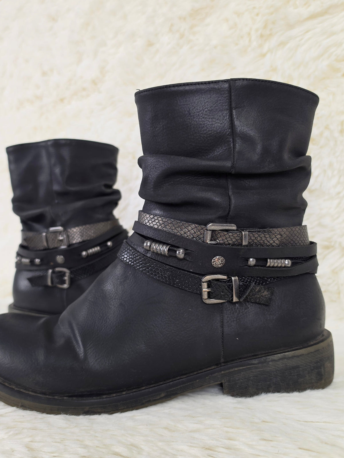Double Python Belt Leather Boots