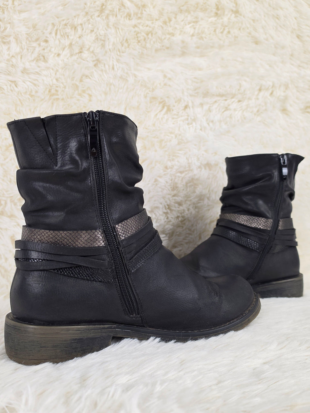 Double Python Belt Leather Boots