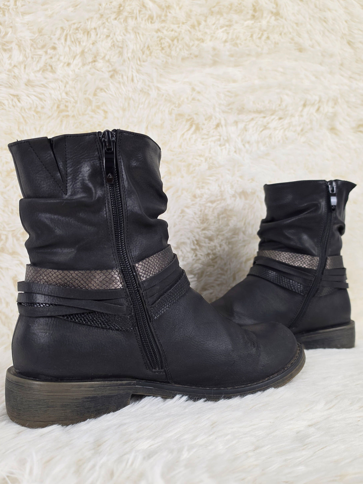 Double Python Belt Leather Boots