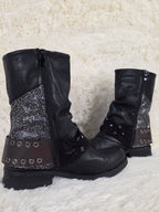 Coin Charmed Leather Panel Boots