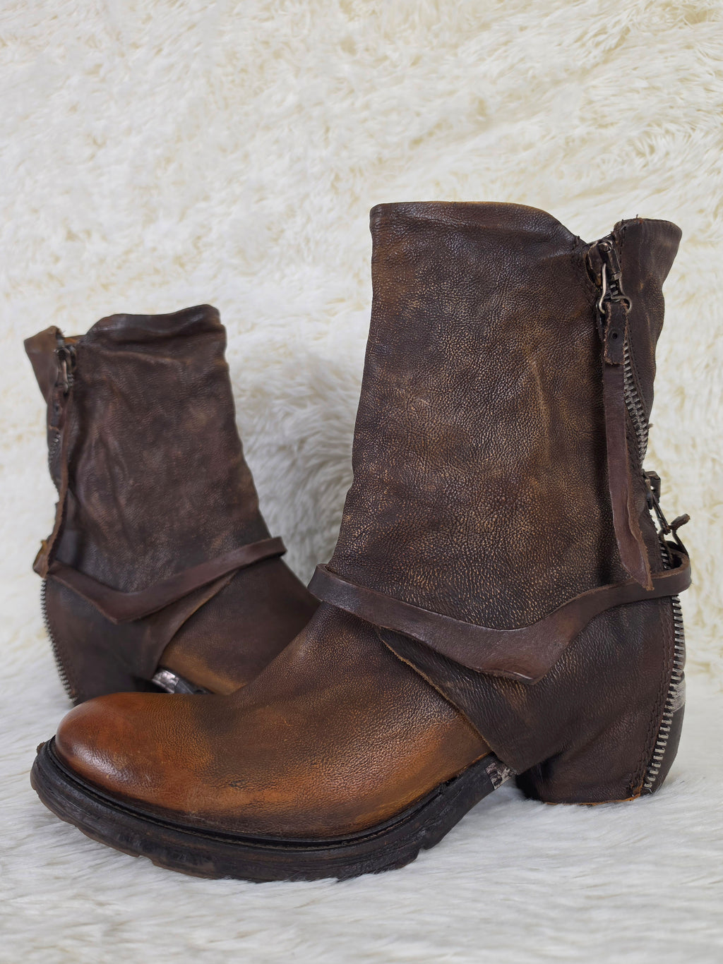 A.S.98 Triple Zip Leather Cowboy Boots