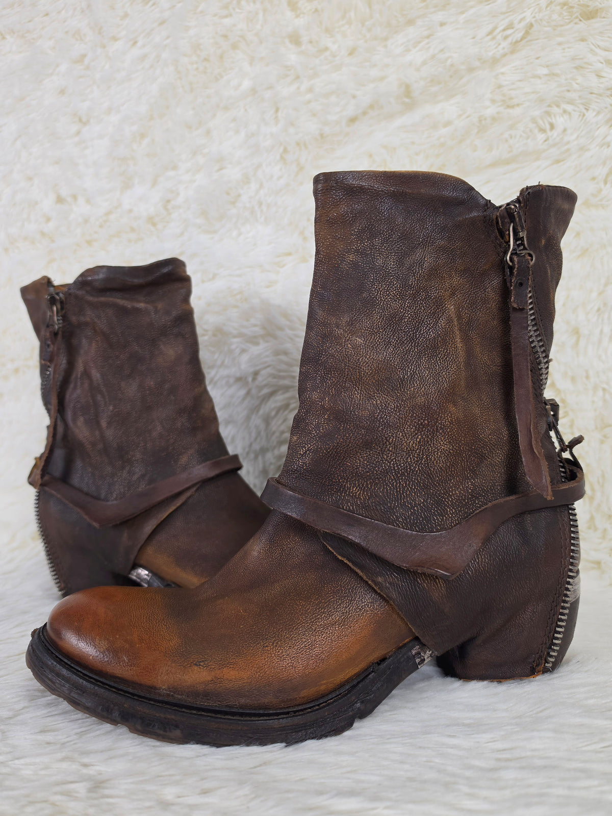 A.S.98 Triple Zip Leather Cowboy Boots