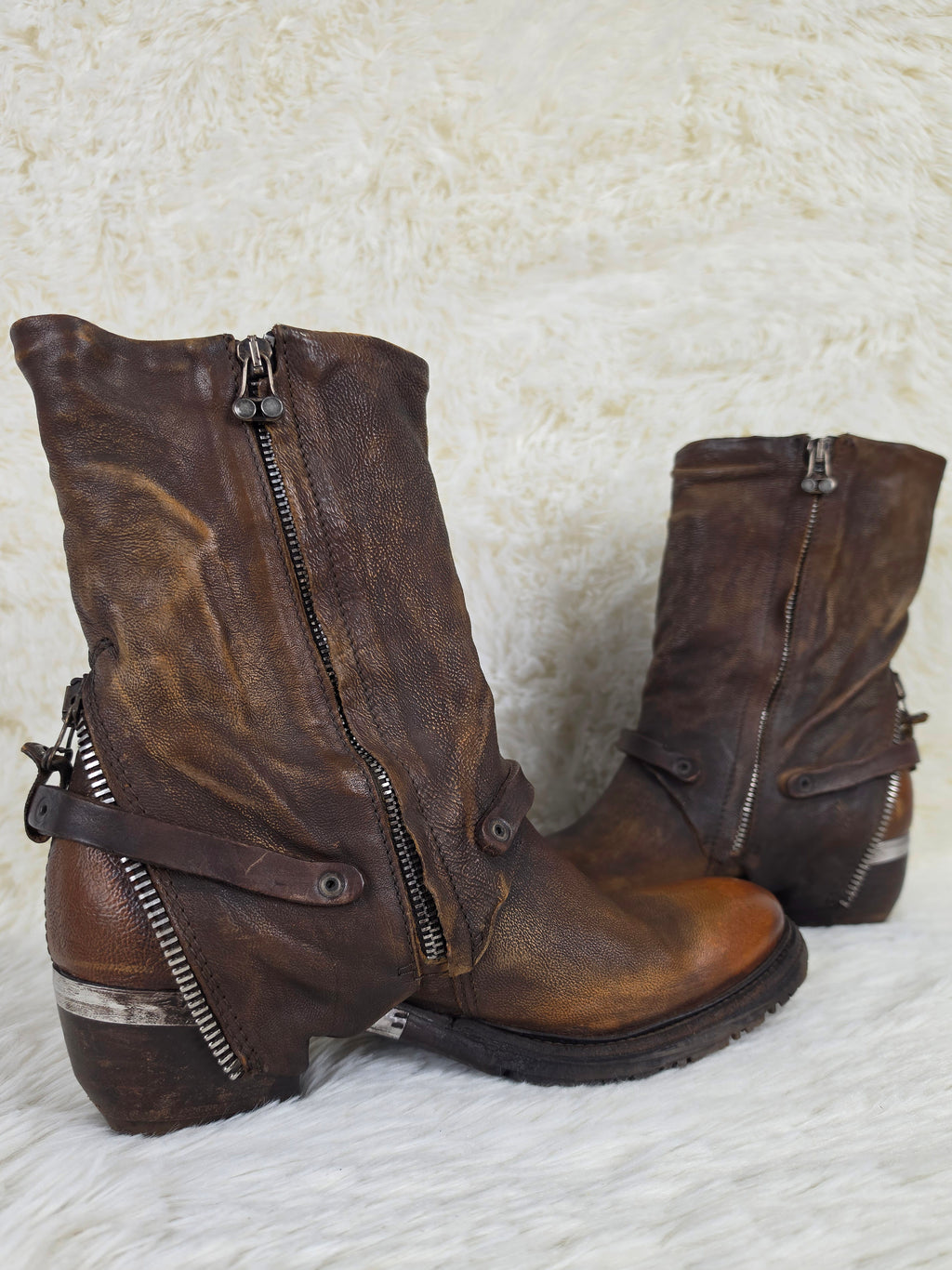 A.S.98 Triple Zip Leather Cowboy Boots