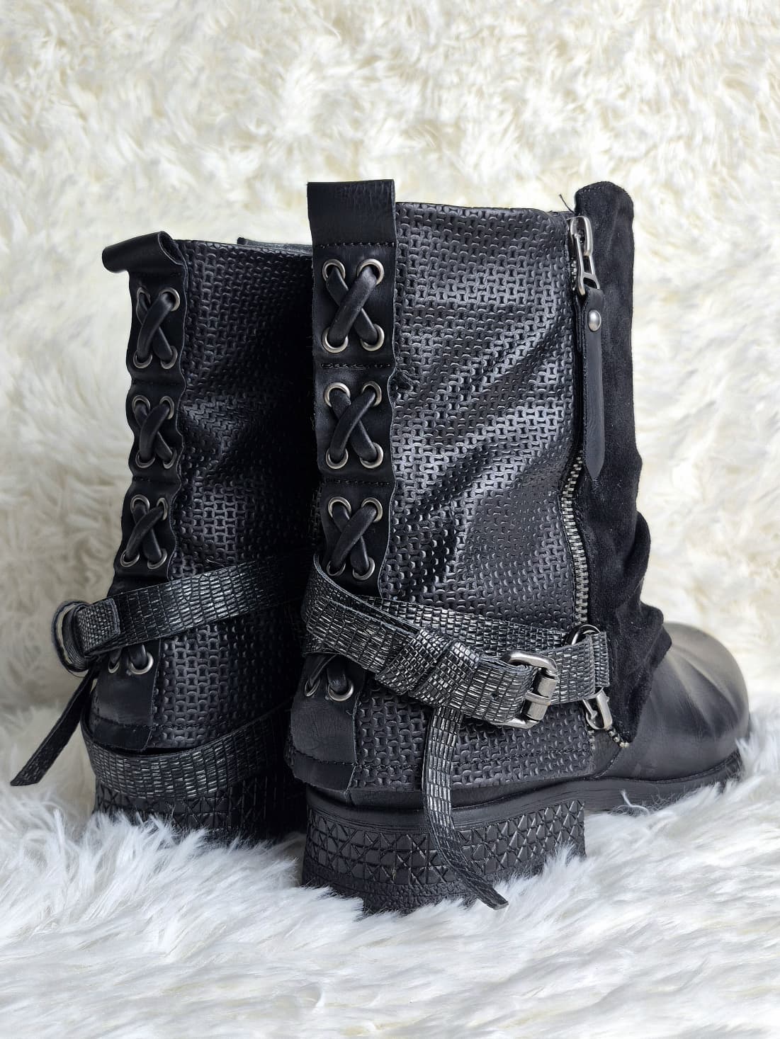 Italian Multi-Textured Leather Boots