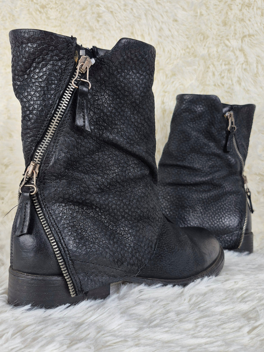 Italian Black Leather Flap Boots