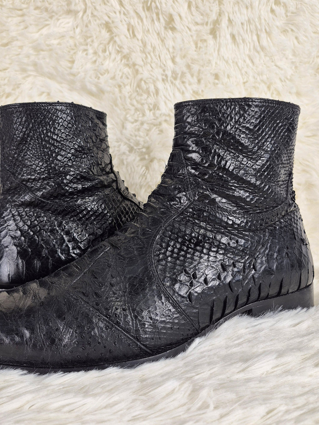 Black Python-Embossed Boots