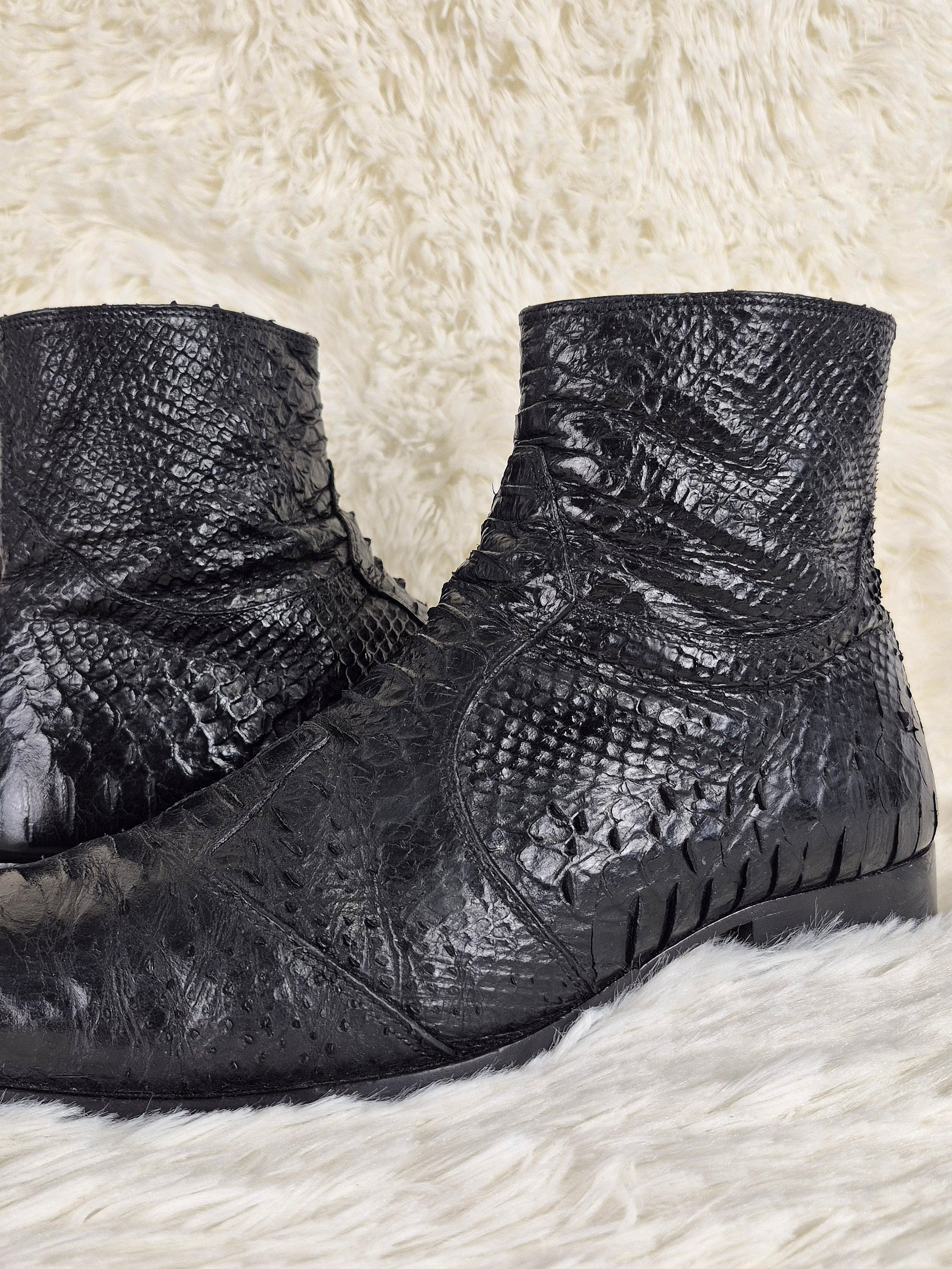 Black Python-Embossed Boots