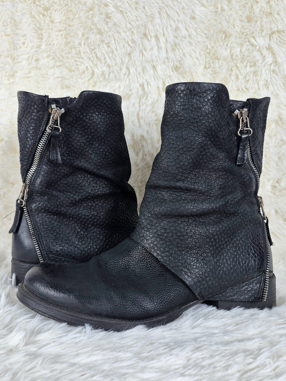 Italian Black Leather Flap Boots