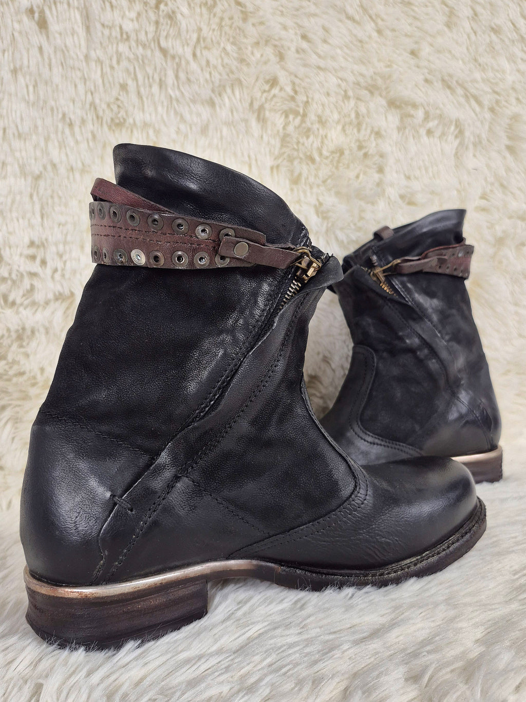 A.S.98 Slouched Double Zipper Leather Boots