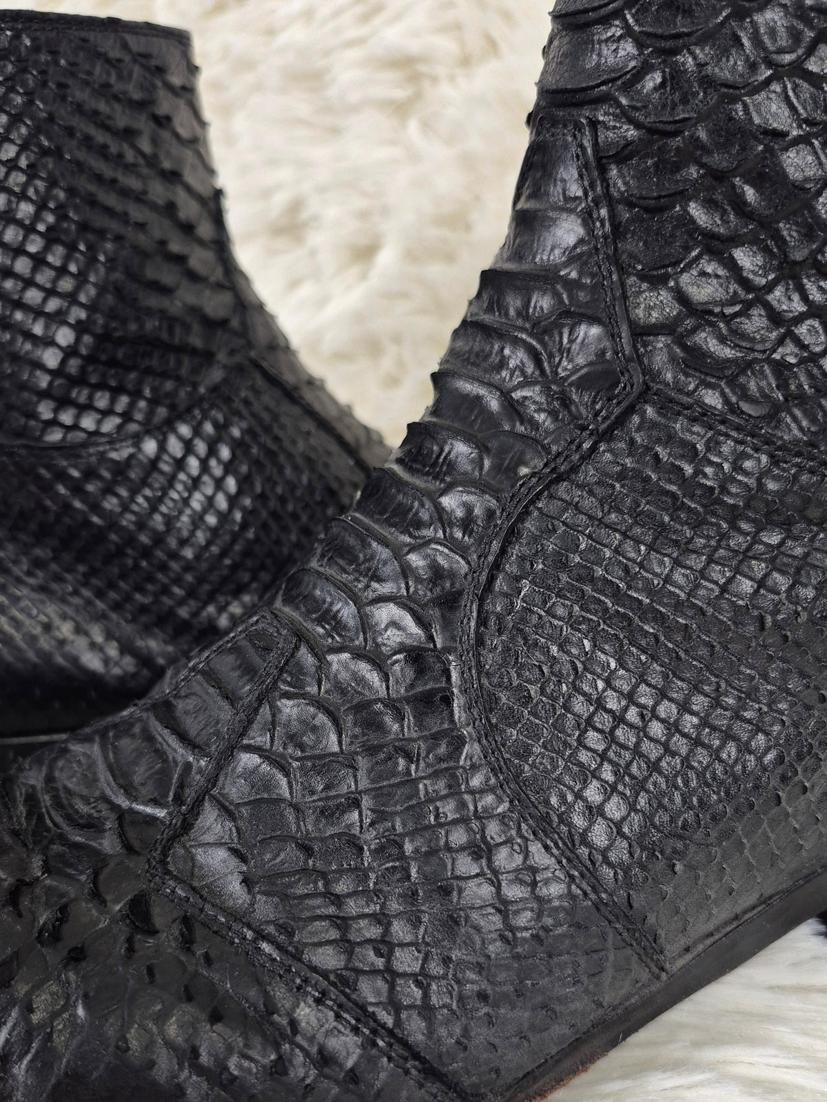 Black Python-Embossed Boots