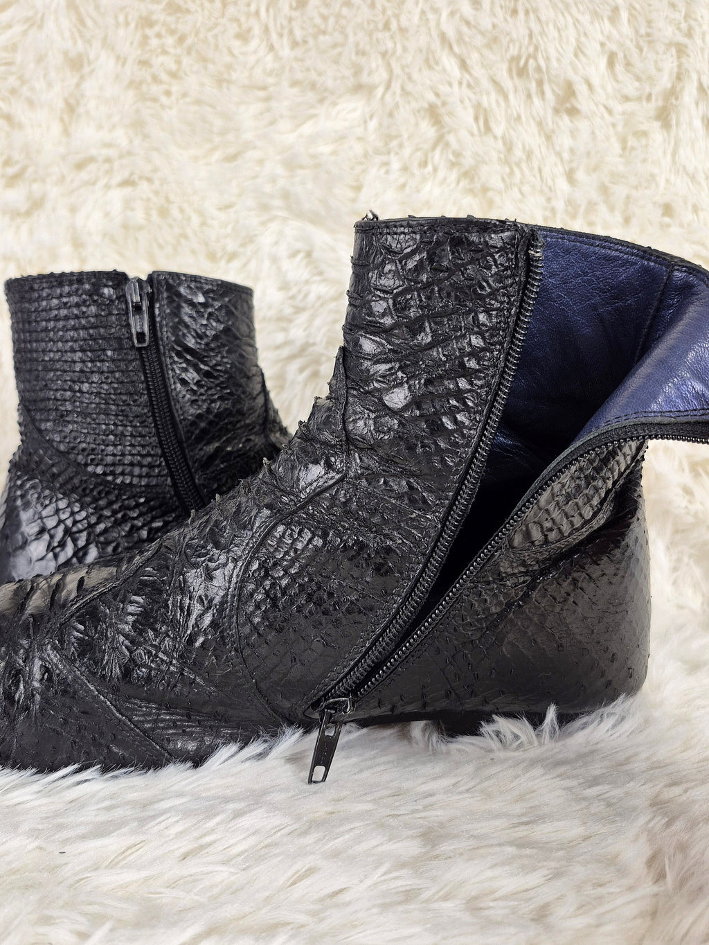 Black Python-Embossed Boots