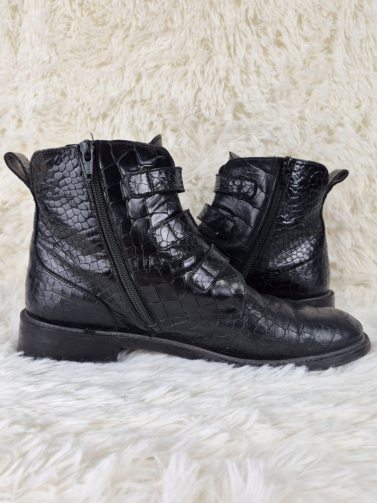 Italian Black Croc Belt Boots