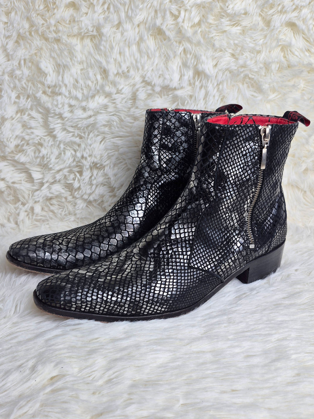 Jeffery West Silver Snakeskin Boots