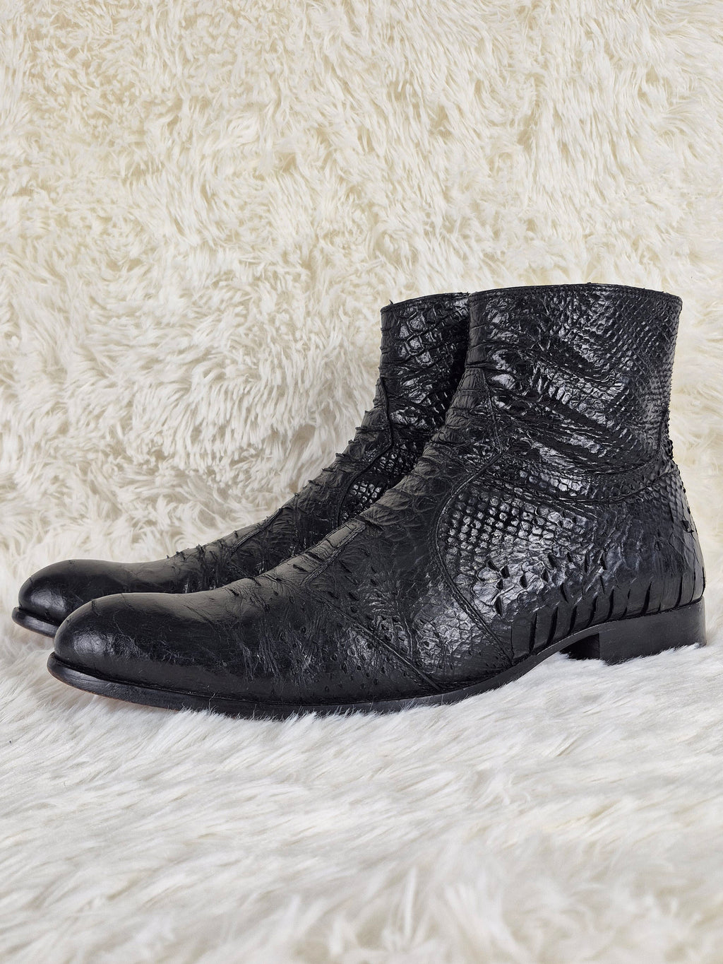 Black Python-Embossed Boots
