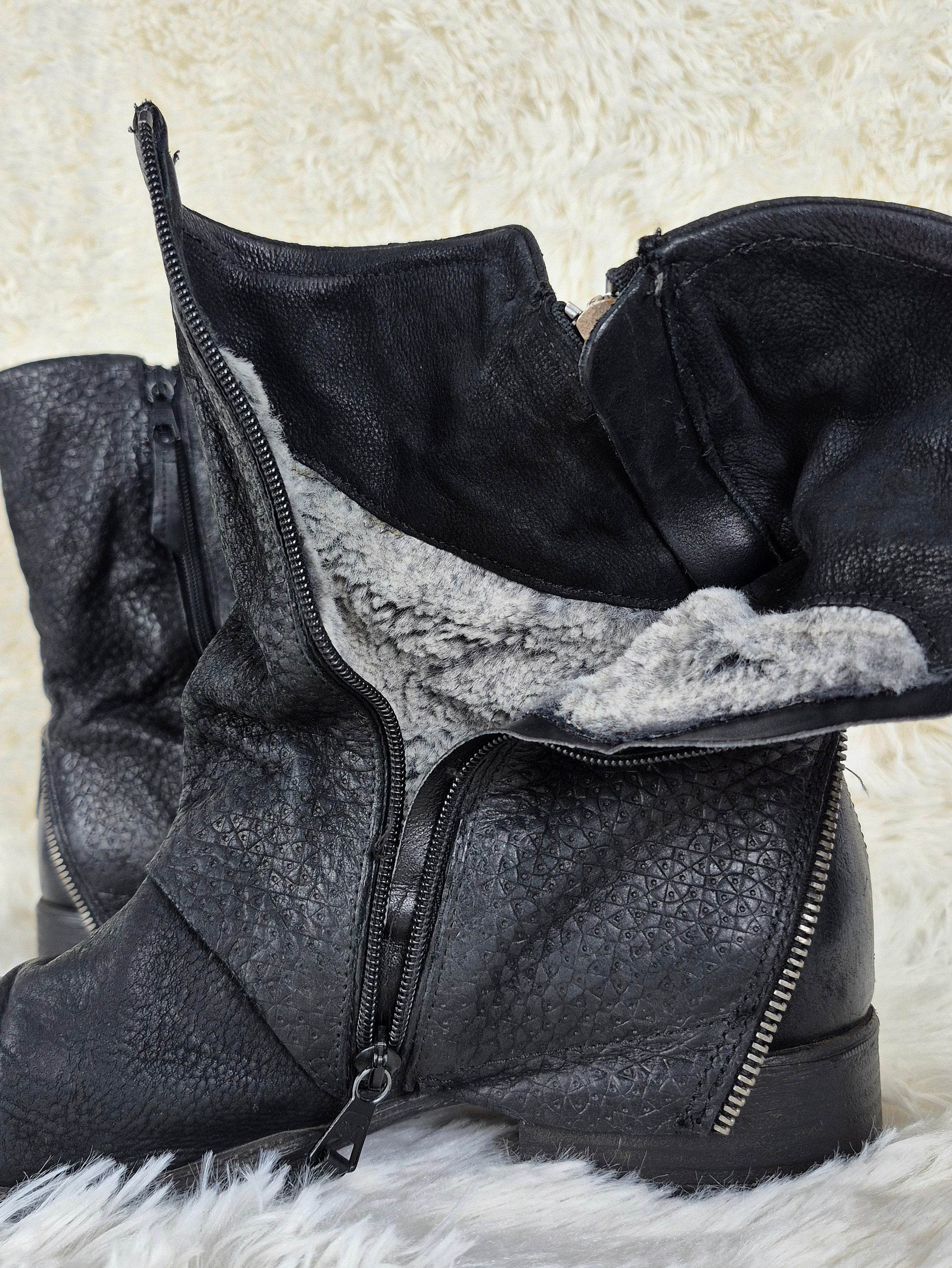 Italian Black Leather Flap Boots