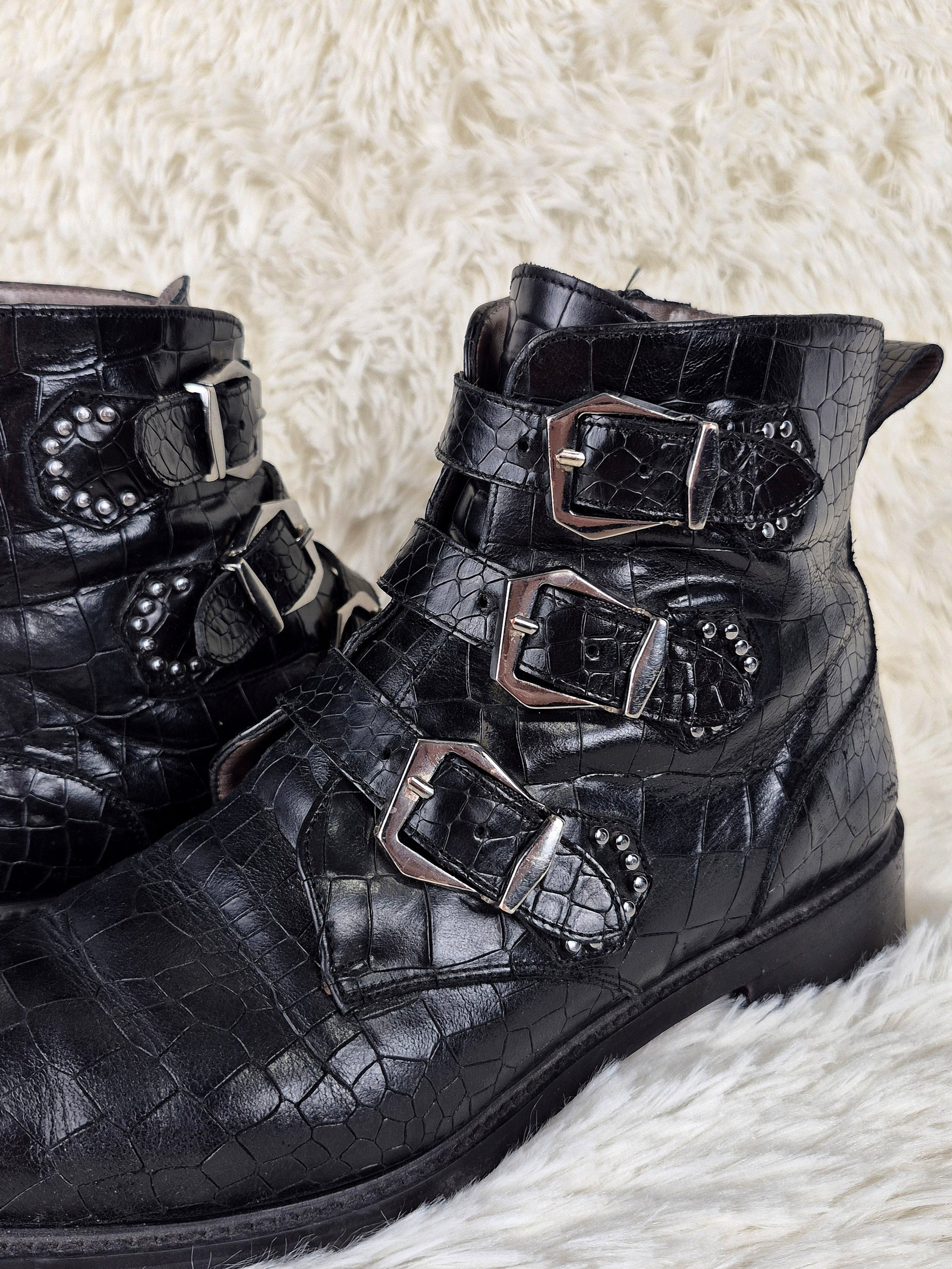 Italian Black Croc Belt Boots