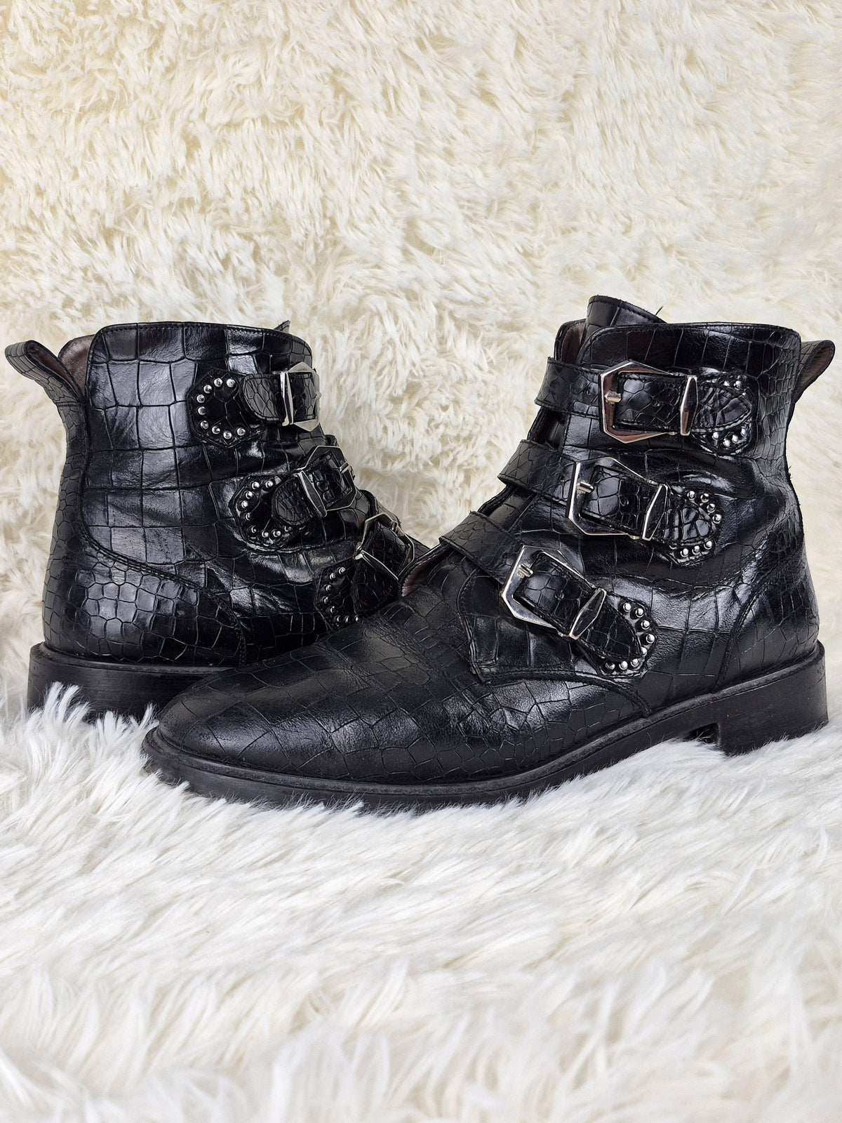 Italian Black Croc Belt Boots