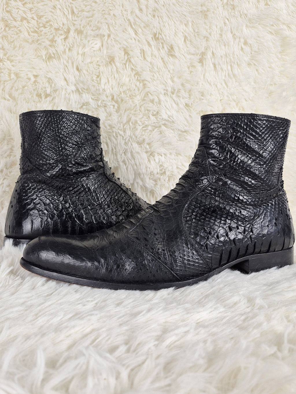 Black Python-Embossed Boots