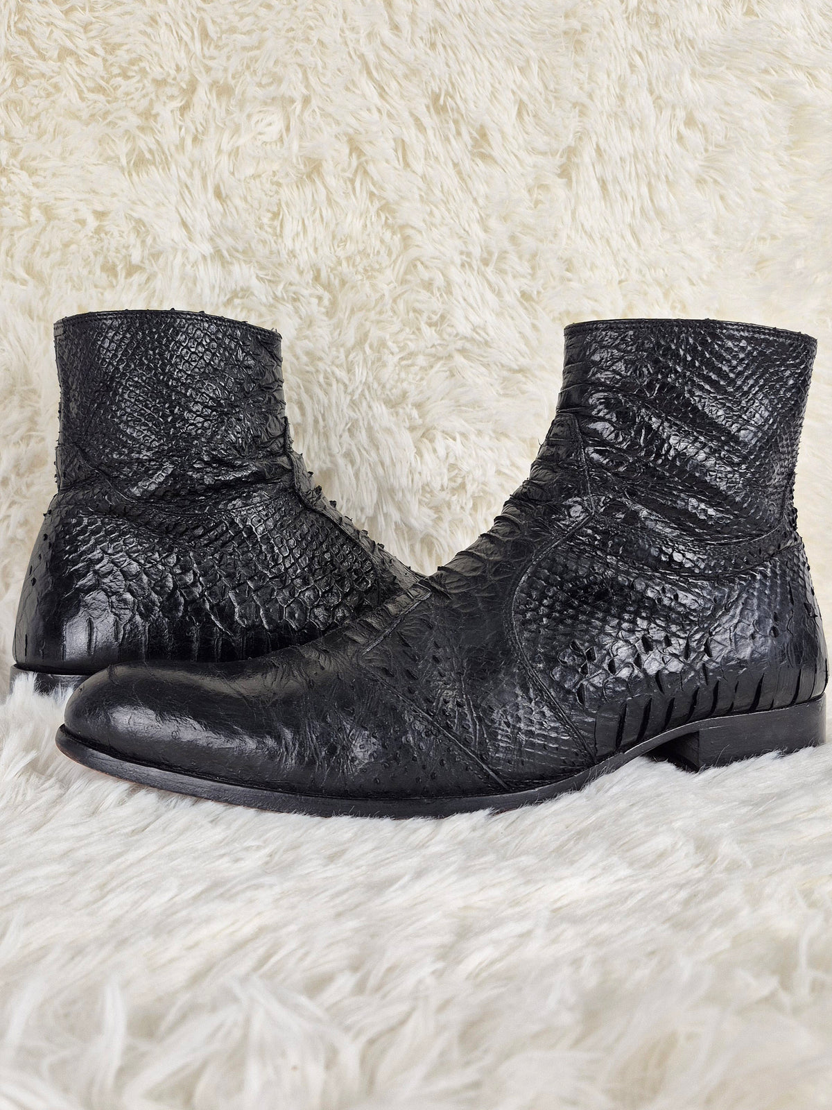 Black Python-Embossed Boots
