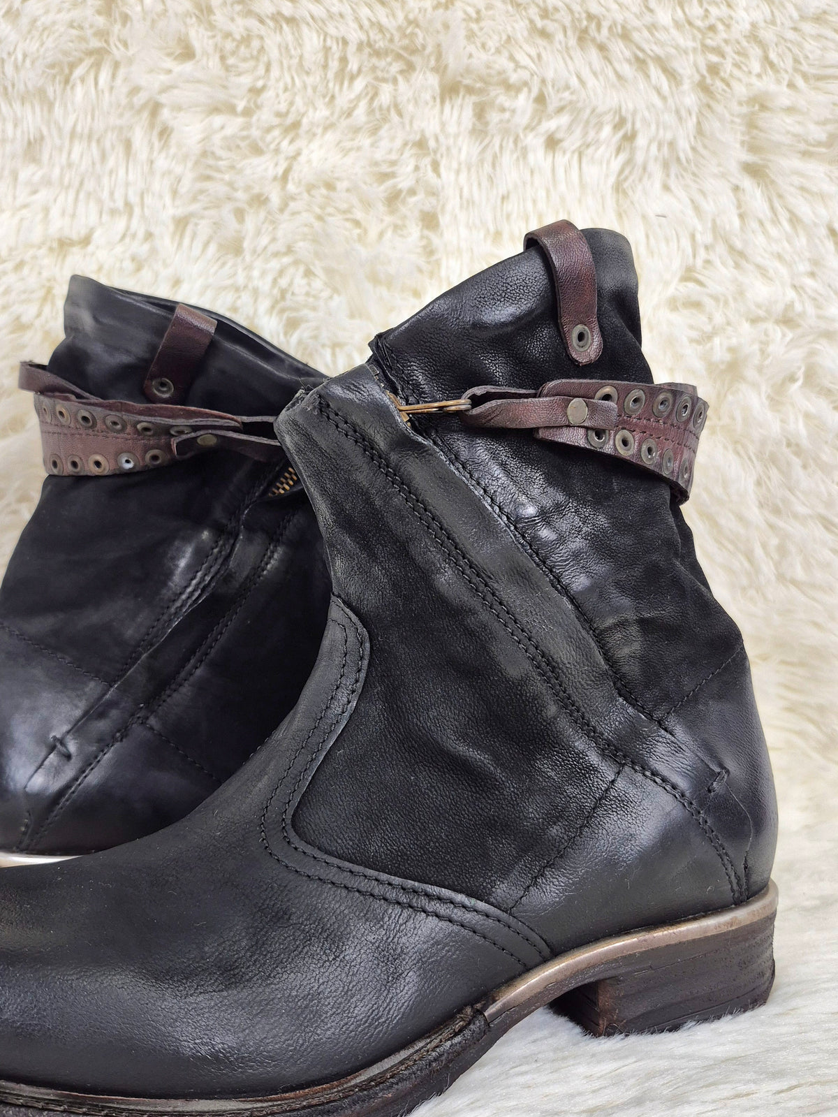 A.S.98 Slouched Double Zipper Leather Boots