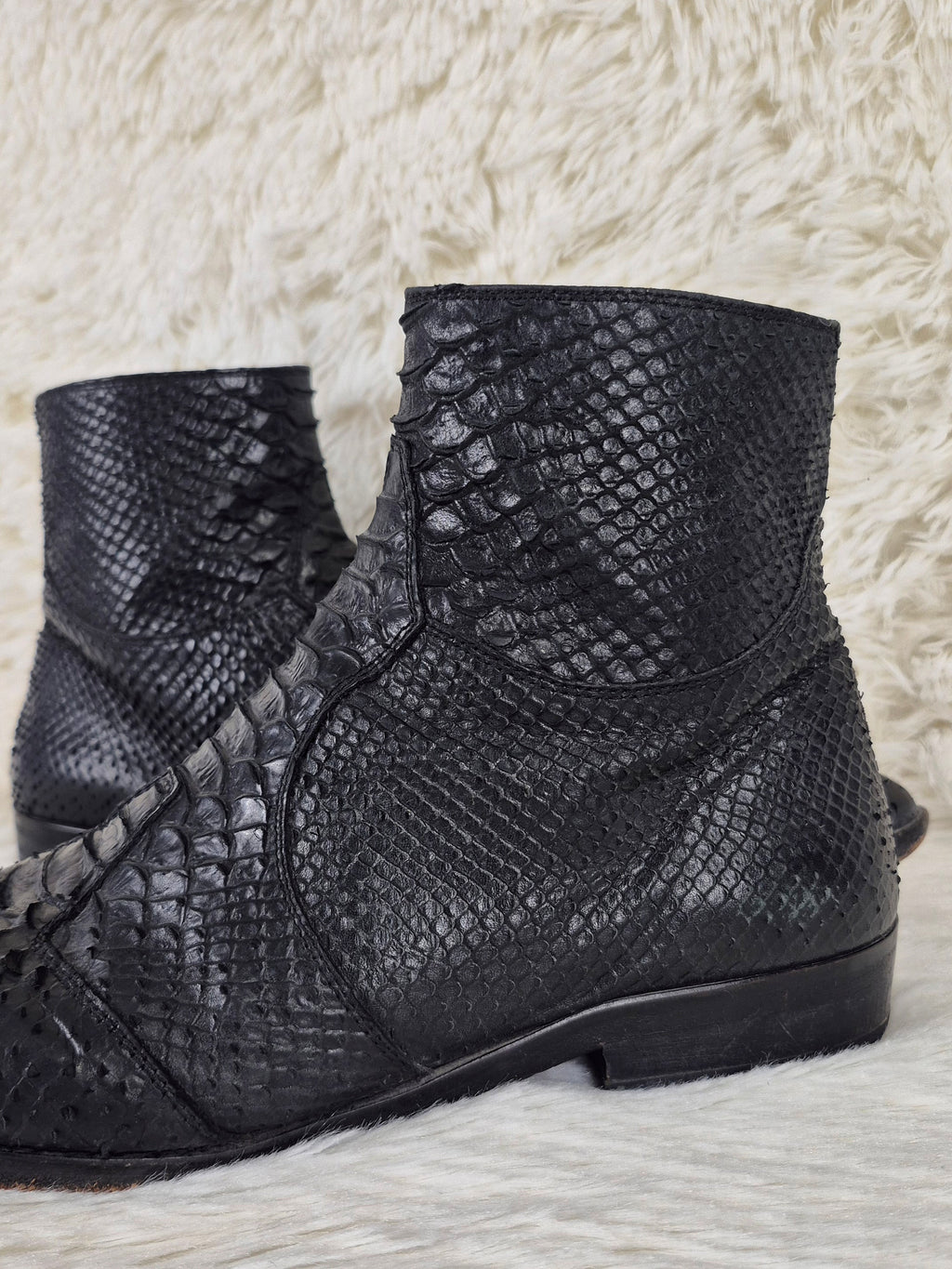 Black Python-Embossed Boots
