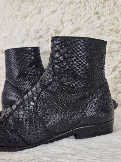 Black Python-Embossed Boots