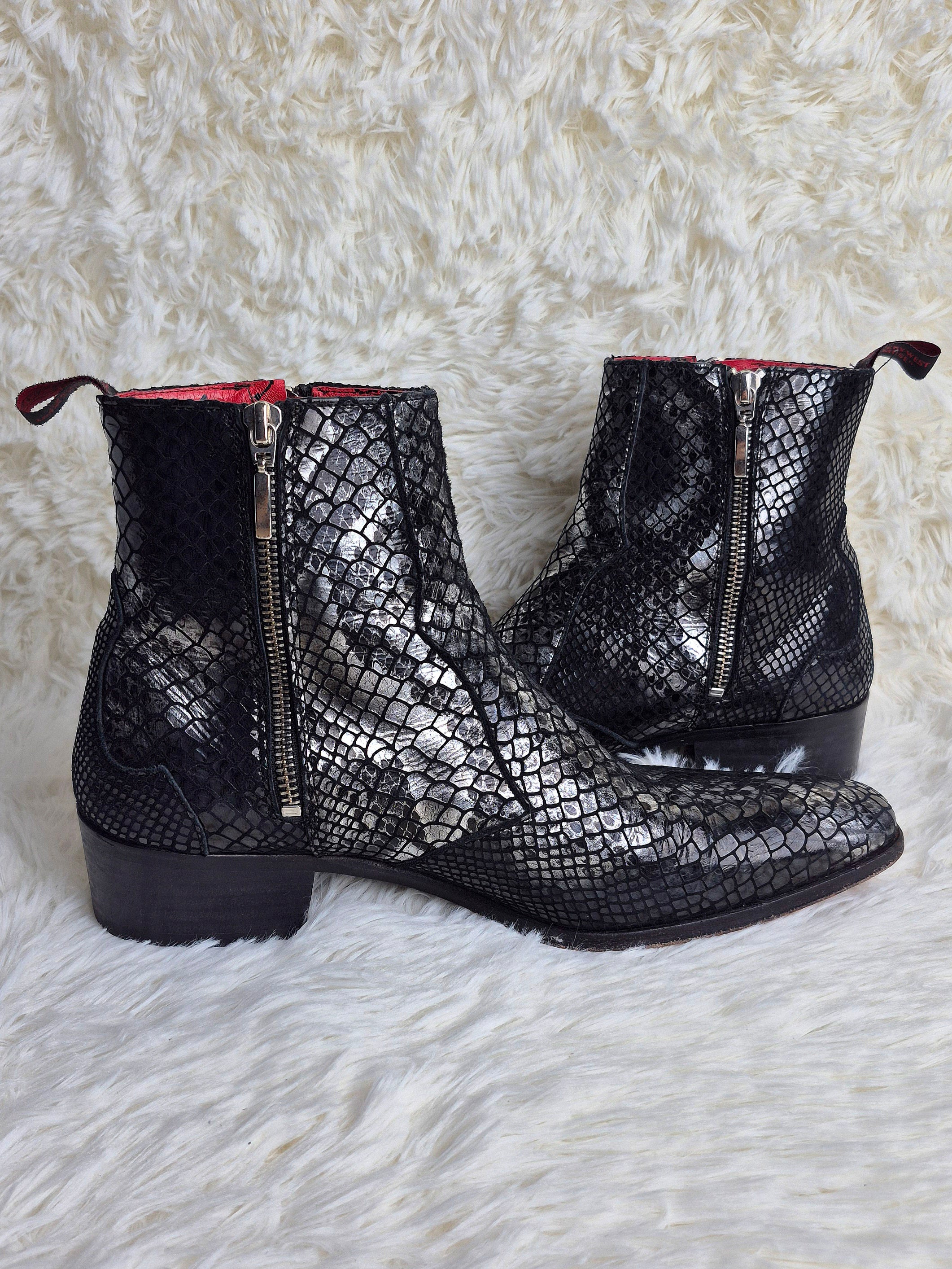 Jeffery West Silver Snakeskin Boots