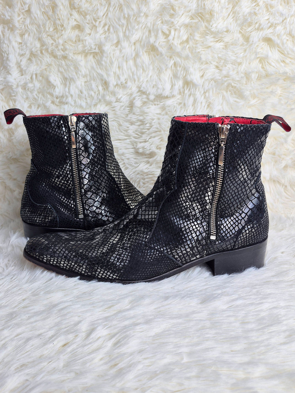 Jeffery West Silver Snakeskin Boots