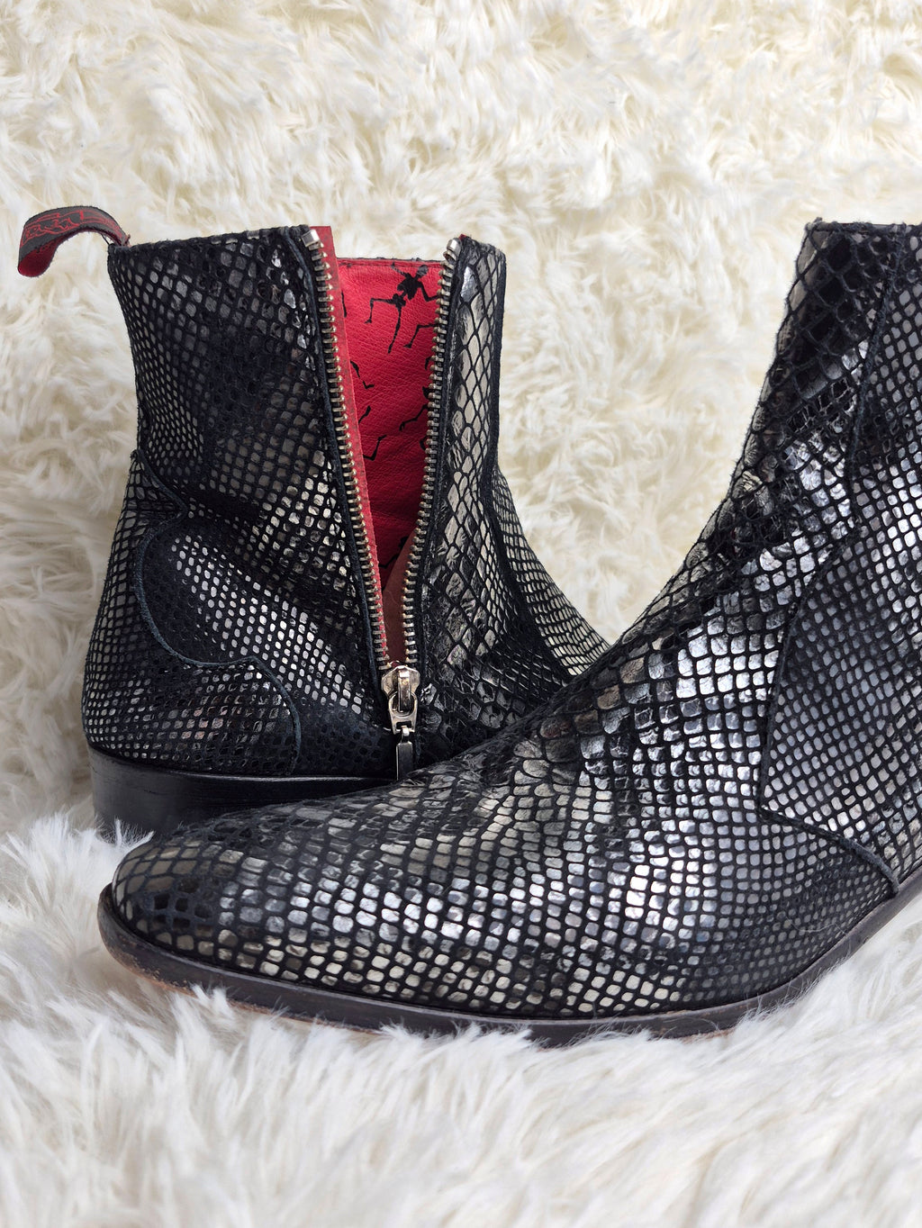 Jeffery West Silver Snakeskin Boots