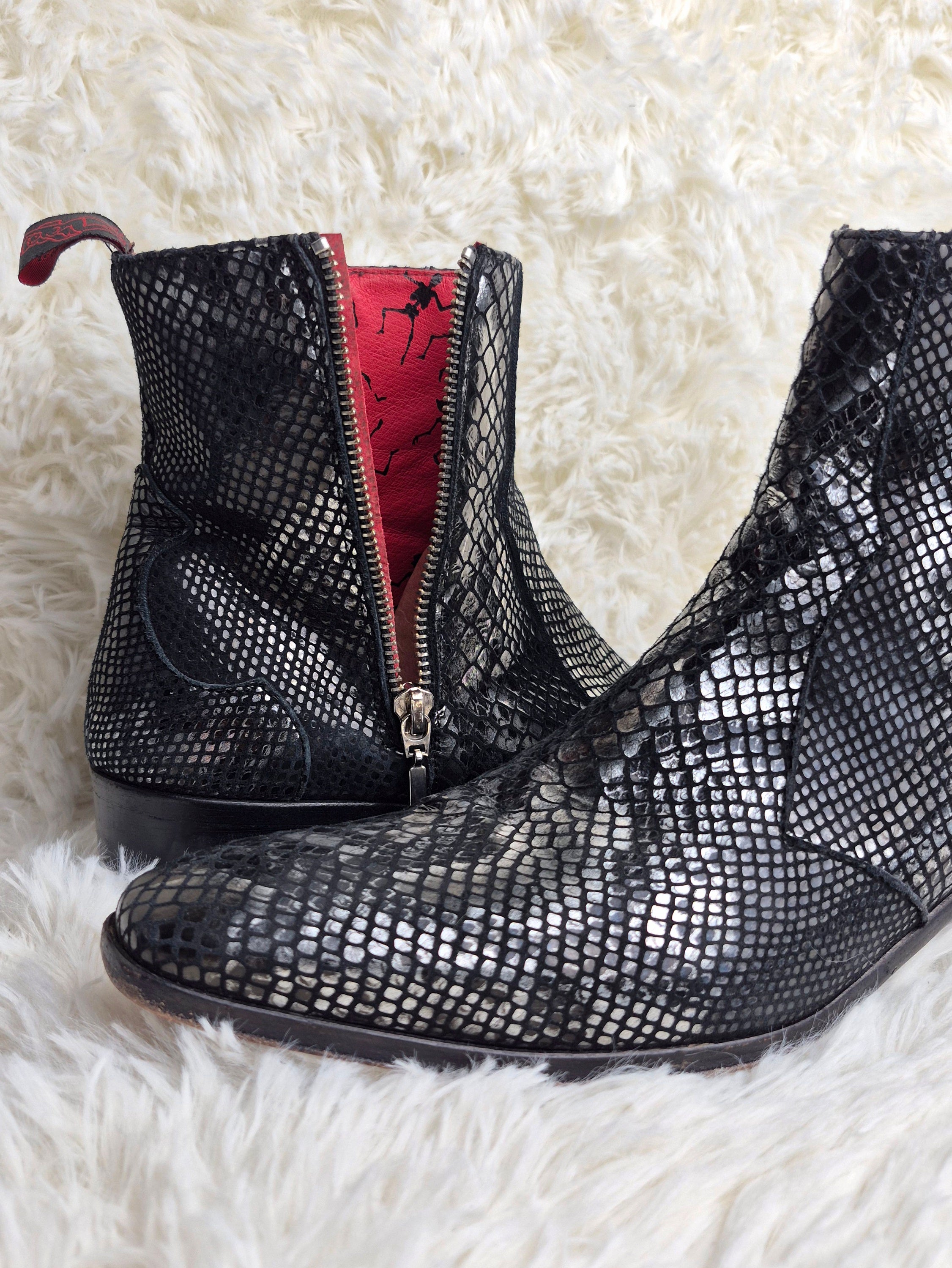 Jeffery West Silver Snakeskin Boots