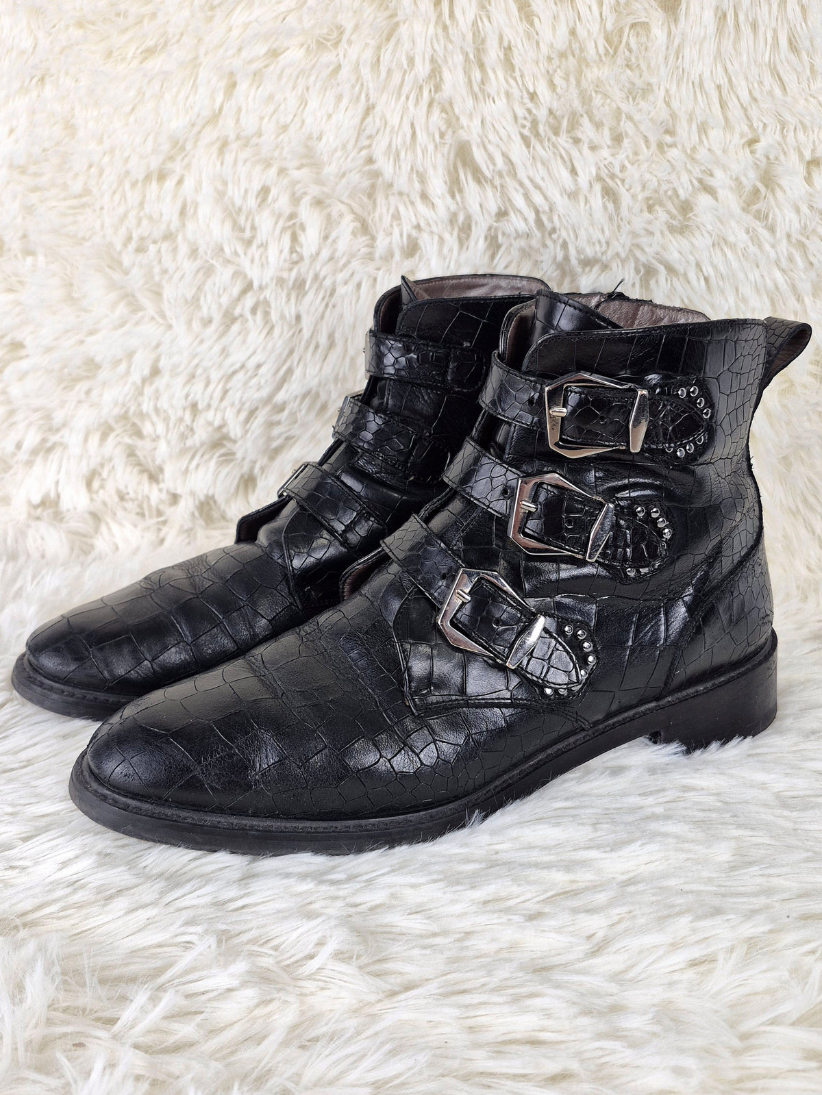 Italian Black Croc Belt Boots