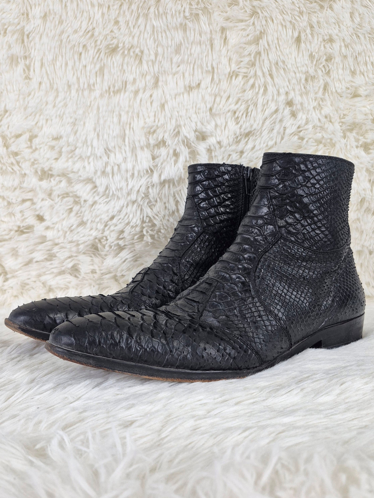 Black Python-Embossed Boots