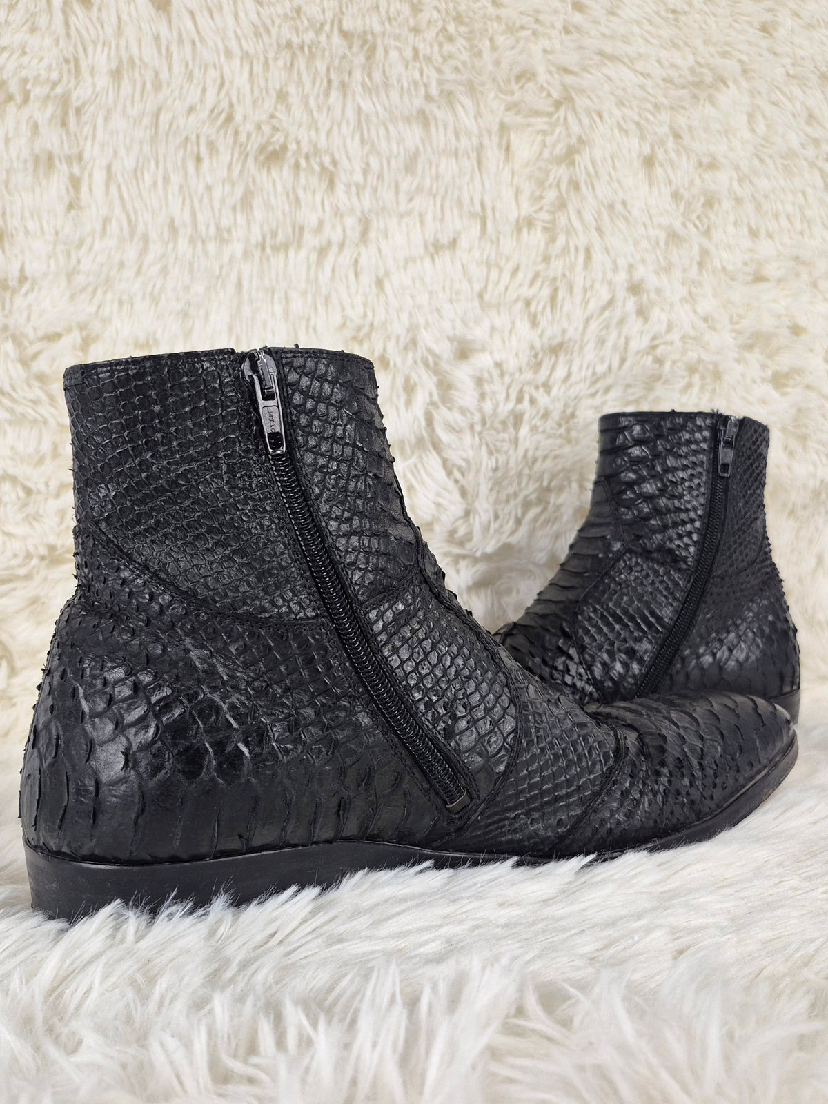Black Python-Embossed Boots