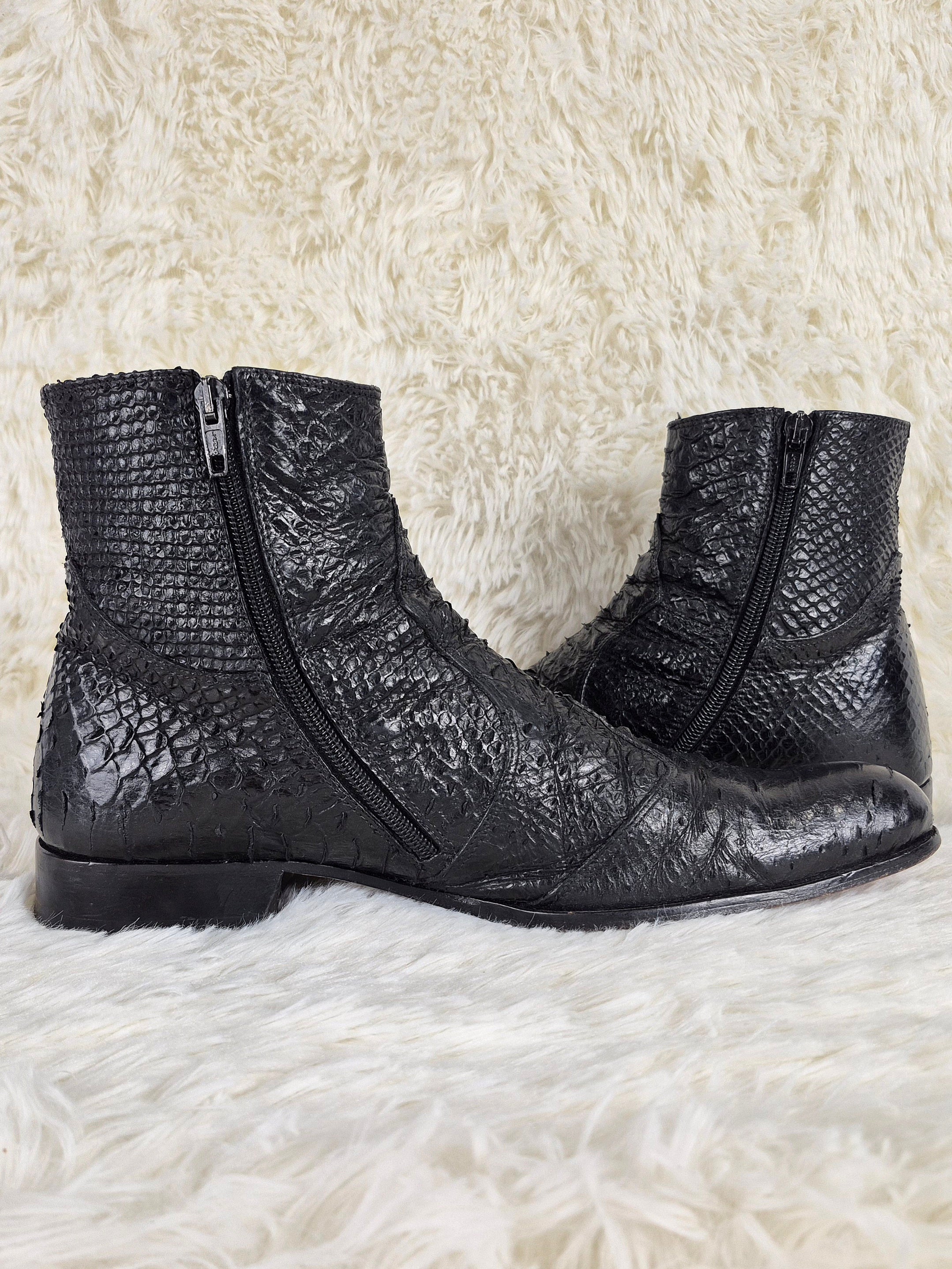 Black Python-Embossed Boots